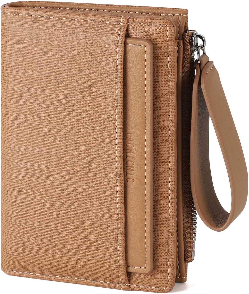 SnelShoppen - Damesportemonnee Klein Met Veel Kaartvakken, Mini Geldbeugel Met Ritssluiting, Khaki, Ideaal Voor Dagelijks Gebruik