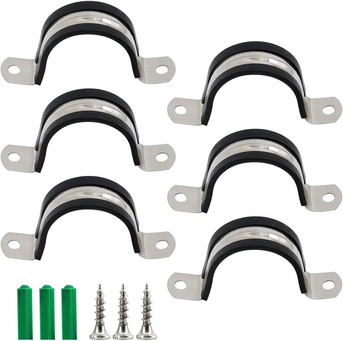 SnelShoppen - 6 Stuks M200 Rubber Pijpklemmen 304 RVS Pijpklemmen Kabelclips Buisklemmen met Zelftappende Schroeven en Plastic Wandankers voor Tuin en