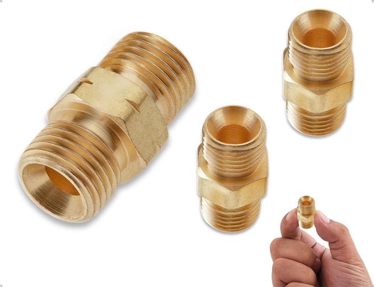 SnelShoppen - Verpakking met 2 Messing Gasbuisverbindingen, Snelkoppeling voor Gasslangen, Dubbele Nippel Links met Buitendraad voor Airconditioning e