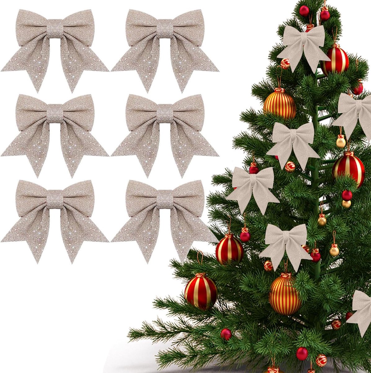 Kerstdessins 6 stuks - Decoratieve strikken - Feestelijk - Perfect voor cadeaus - m-winkel