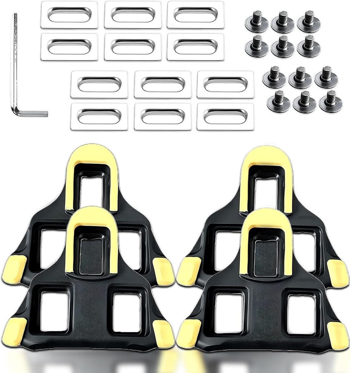 SnelShoppen - 2 Pairs Fiets Pedalen Platen/Cleats voor Shimano SPD SL, Hoogwaardige Road Bike Pedal Plates Cleats, Polycarbonaat & TPU, Geel, Compatib