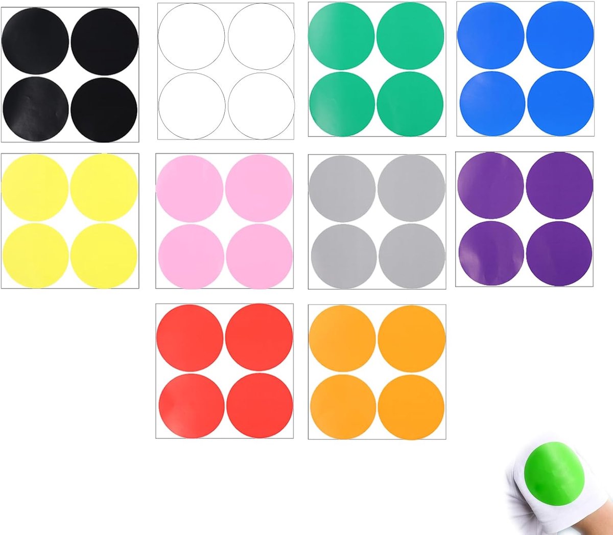 SnelShoppen - Pack van 40 kleurrijke zelfklevende stippen, ronde stickers, 10 kleuren (rood, groen, blauw, geel, oranje, roze, wit, grijs, paars, zwar