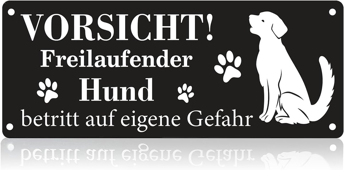 SnelShoppen - Waarschuwingsbord voor Honden, Aluminium Veiligheidsbord met Plakstrip en Voorgeboorde Gaten, Waarschuwingsbord Hond 25 x 10 cm Voor Bin