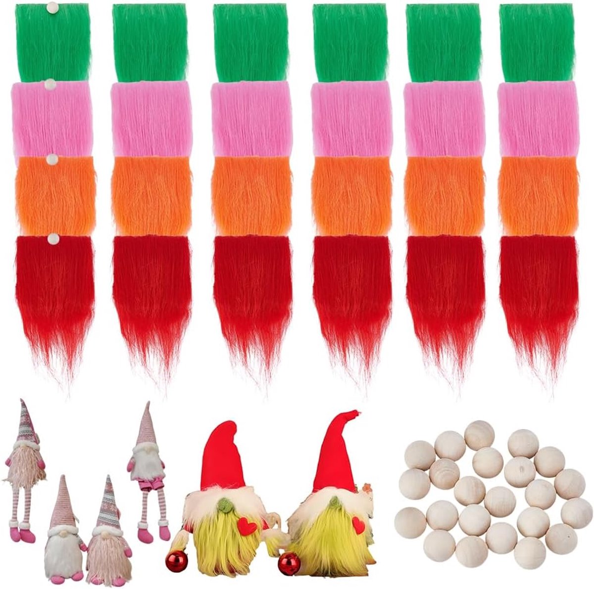 SnelShoppen - Tuinkabouterbaarden 15-delig in 4 kleuren, knutselmateriaal van kerstkunstbont met houten neuzen voor Kerstmis, Halloween, Pasen, Valent