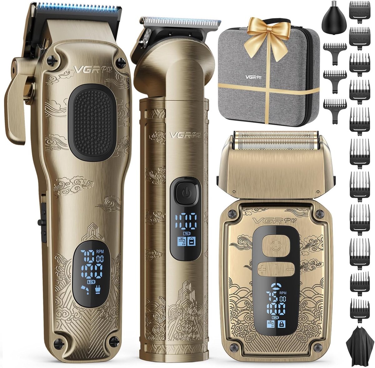 Tondeuse voor mannen - Trimmer set - Folie scheerapparaat - Grooming kit - Draadloze tondeuse - Elektrisch haarknippen - 14 opzetkammen - 4 snelheden - LED-batterijweergave - Voor thuis en kapper
