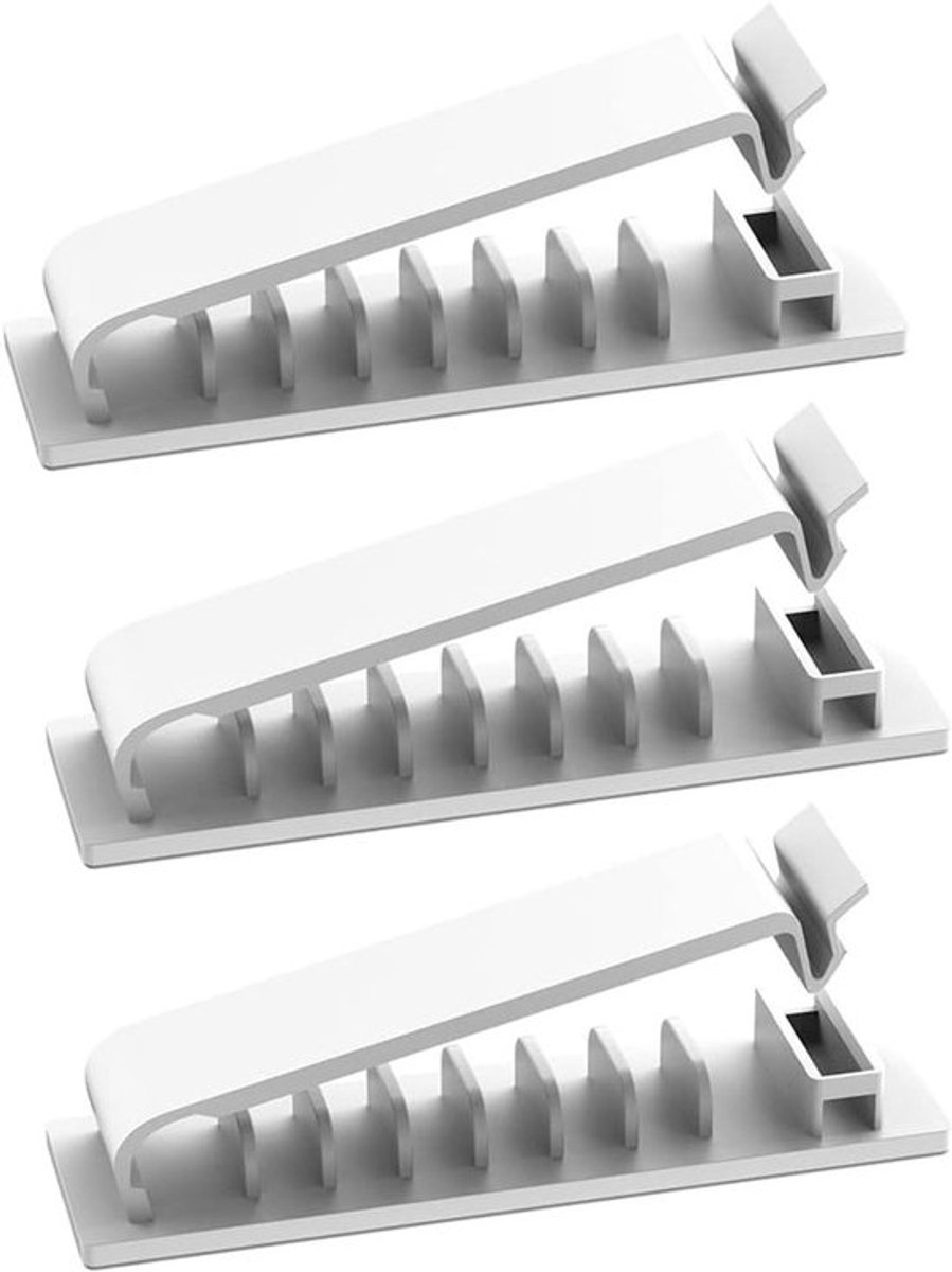 Zelfklevende kabelmanagementclips - Multifunctionele kabelorganizer voor bureau, muur en auto - Houd kabels netjes en georganiseerd, set van 3 witte clips