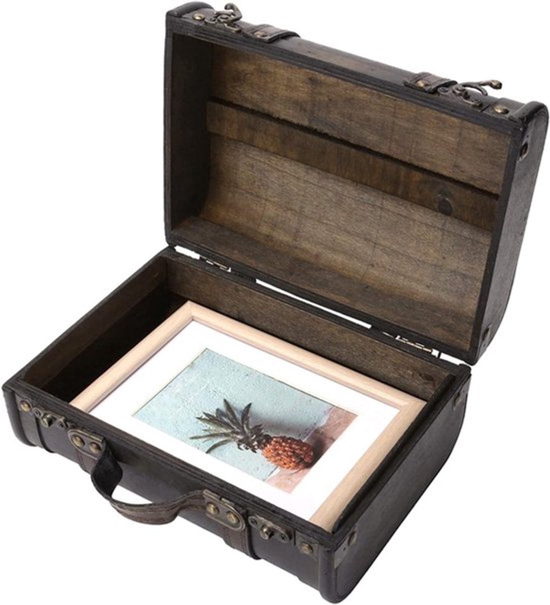 Vintage Houten Koffer met Retro Ontwerp, Perfect voor Reizen, Studio Decoratie en Fotografie Attributen, Afmetingen 24 x 17,2 x 12 cm