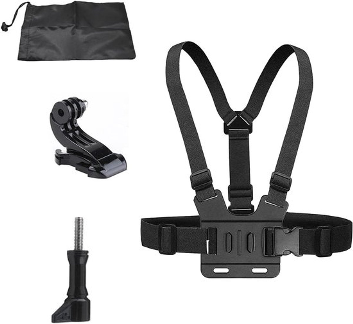 Verstelbare Borstriem voor Actiecamera, Accessoire Set met 3 Stukken en Draagtas, Ideaal voor Sport en Avontuur