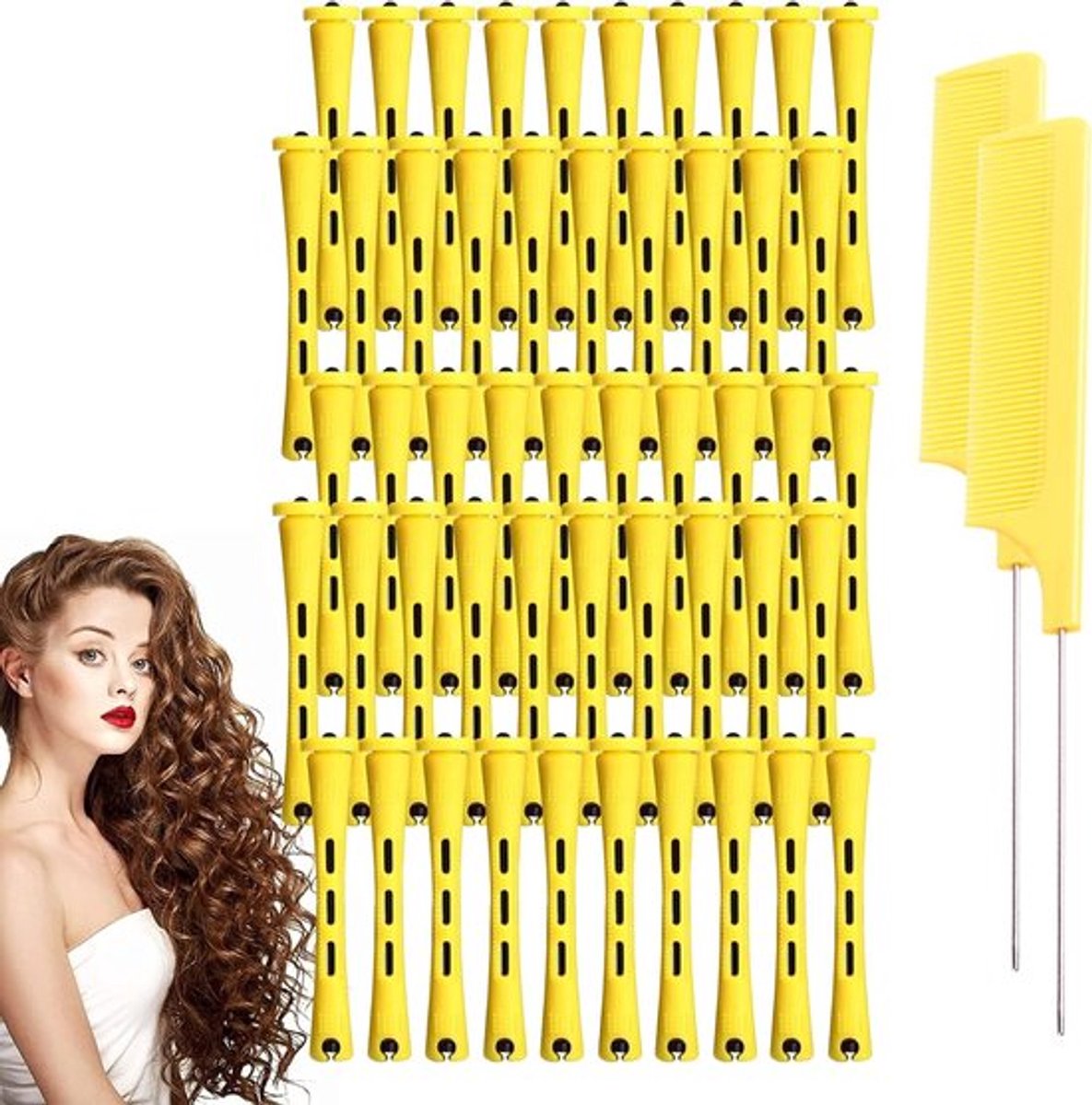50 Stuks Haarrollers voor Permanente Krullen, Plastic Krulstokken Set met 2 Kammen voor Haarstyling en Thuisgebruik, Ideaal voor Volumineuze en Gezonde Krullen