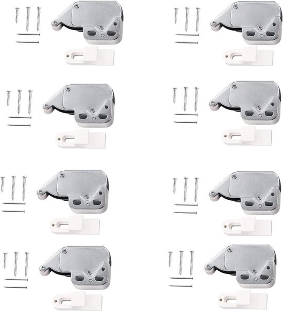 Mini Latch Automatische Veerhaak - 8 Stuks, Kliksluiting voor Kastdeuren, Ladebeveiliging en Kledingkasten, Handvatloos Ontwerp voor Veiligheid en Gemak