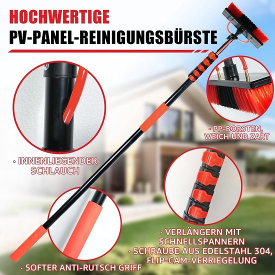 Telescopische Wasborstel - Uitschuifbare Borstel - Hoge Oppervlakken Reinigen - Met Geïntegreerde Wateraansluiting - 7.2 Meter Lengte - Grijs — afbeelding 4