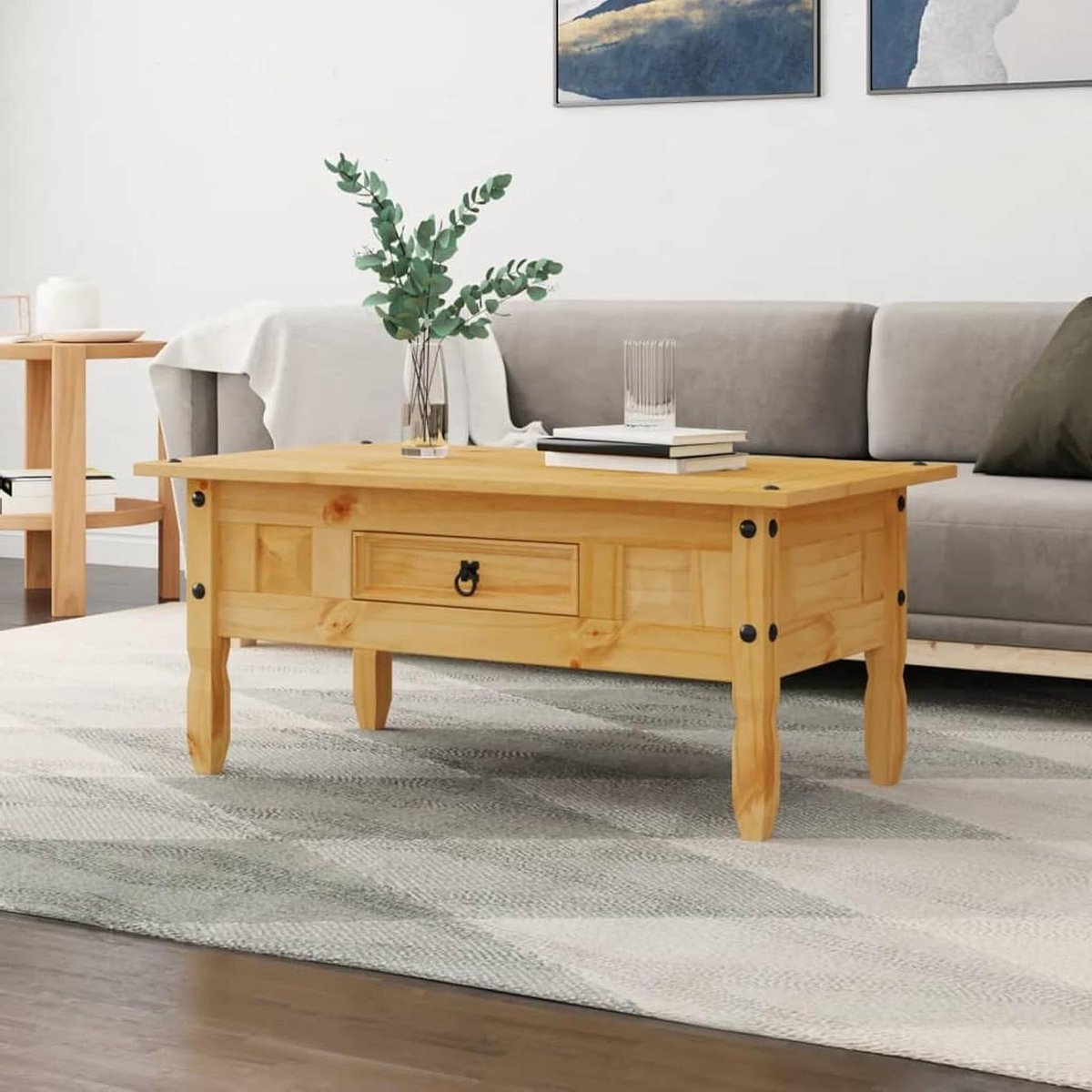 Salontafel Hout - Bijzettafel Bank - Woonkamer Decoratie - Rustieke Stijl - 100x60x45 cm - Bruin