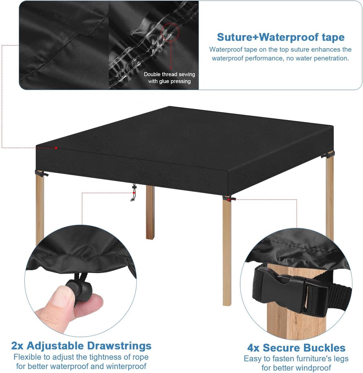 SnelShoppen - Tuin Tafelkleed, Vierkant Tafelkleed 70 x 70 x 15 cm, Waterdicht, Weerbestendig, Oxford Polyester, Bescherming voor Tuinmeubelen, Voor B