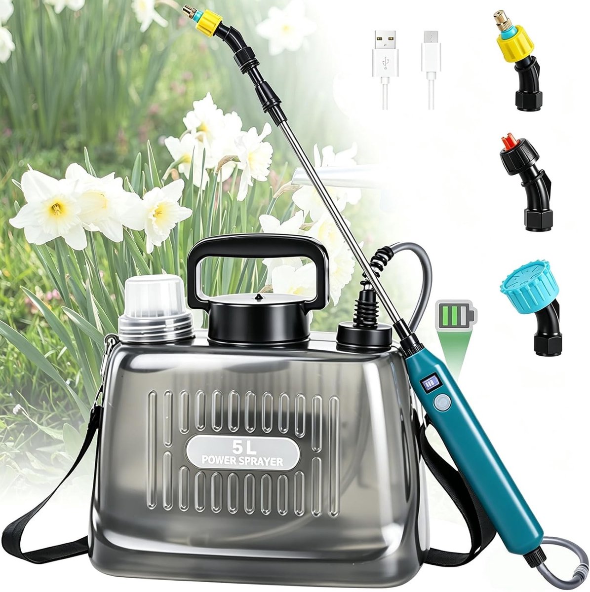 Drukspuit - 5 Liter - Elektrische Plantensproeier met Telescopische Lans - Voor Tuin en Huishouden