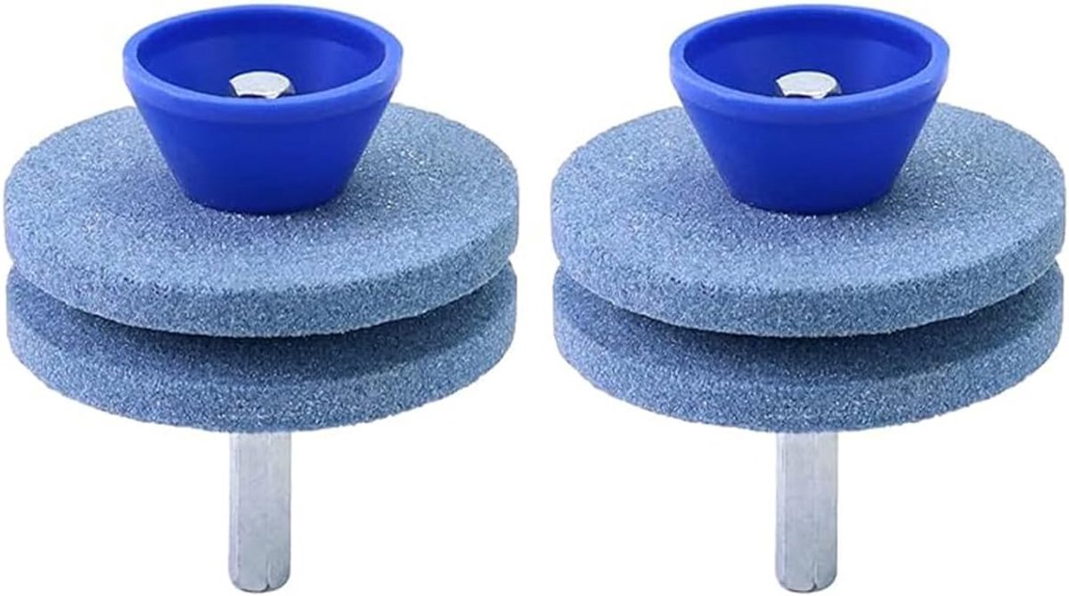 Grasmaaier Mes Slijper 2pcs - Blauw Corundum Dubbele Laag - Duurzaam en Robuust - Geschikt voor Elektrische Handboor - ShopVlot