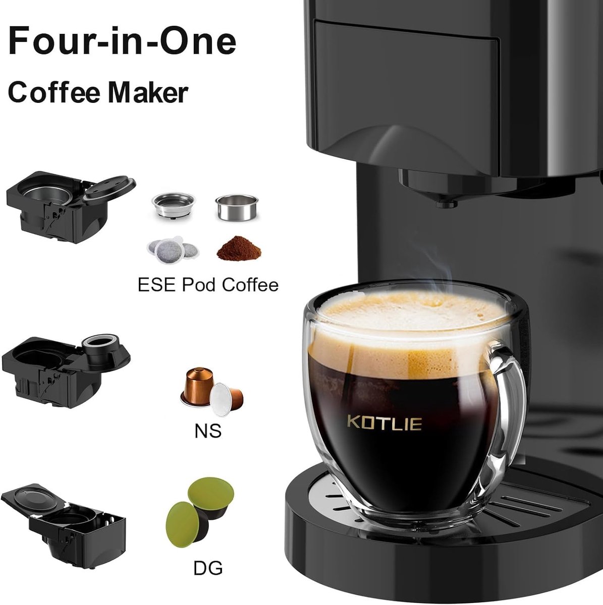4-in-1 capsule koffiezetapparaat voor Nespresso Original/Dolce Gusto/gemengde koffie/ESE-pads (44 mm, 19 bar, 1450 W, 800 ml thumbnail 5
