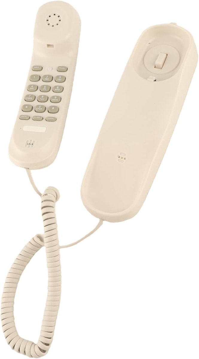 SnelShoppen - Wandtelefoon met pauzefunctie, dempen, vaste lijn telefoon voor thuis en school - Ruimtebesparend, ABS materiaal, mini formaat