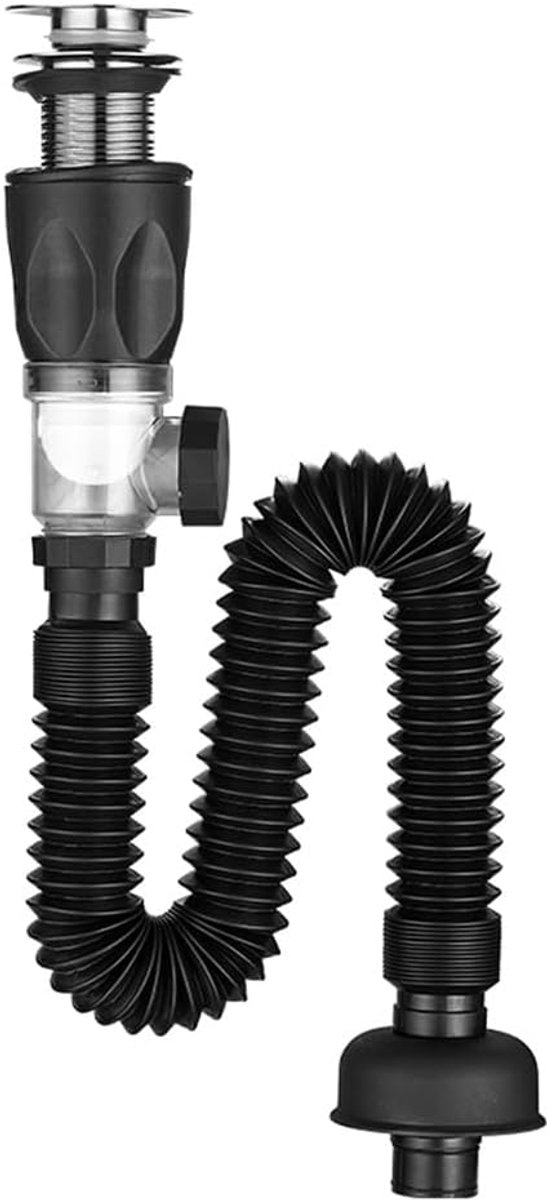 SnelShoppen - Afvoer Set Wasbak met Sifon, Afvoer Fitting, Overloop, Ruimtebesparende Sifon, Geurafsluiter, Filterdichte Afvoer, Keuken en Badkamer