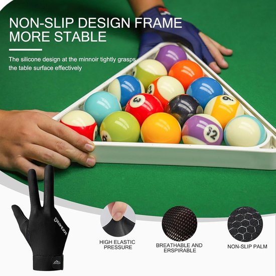 Biljarthandschoenen - Sporthandschoenen Pool - Biljartspel Verbeteren - Verde Grip Controle - 21x9cm - Zwart — afbeelding 2