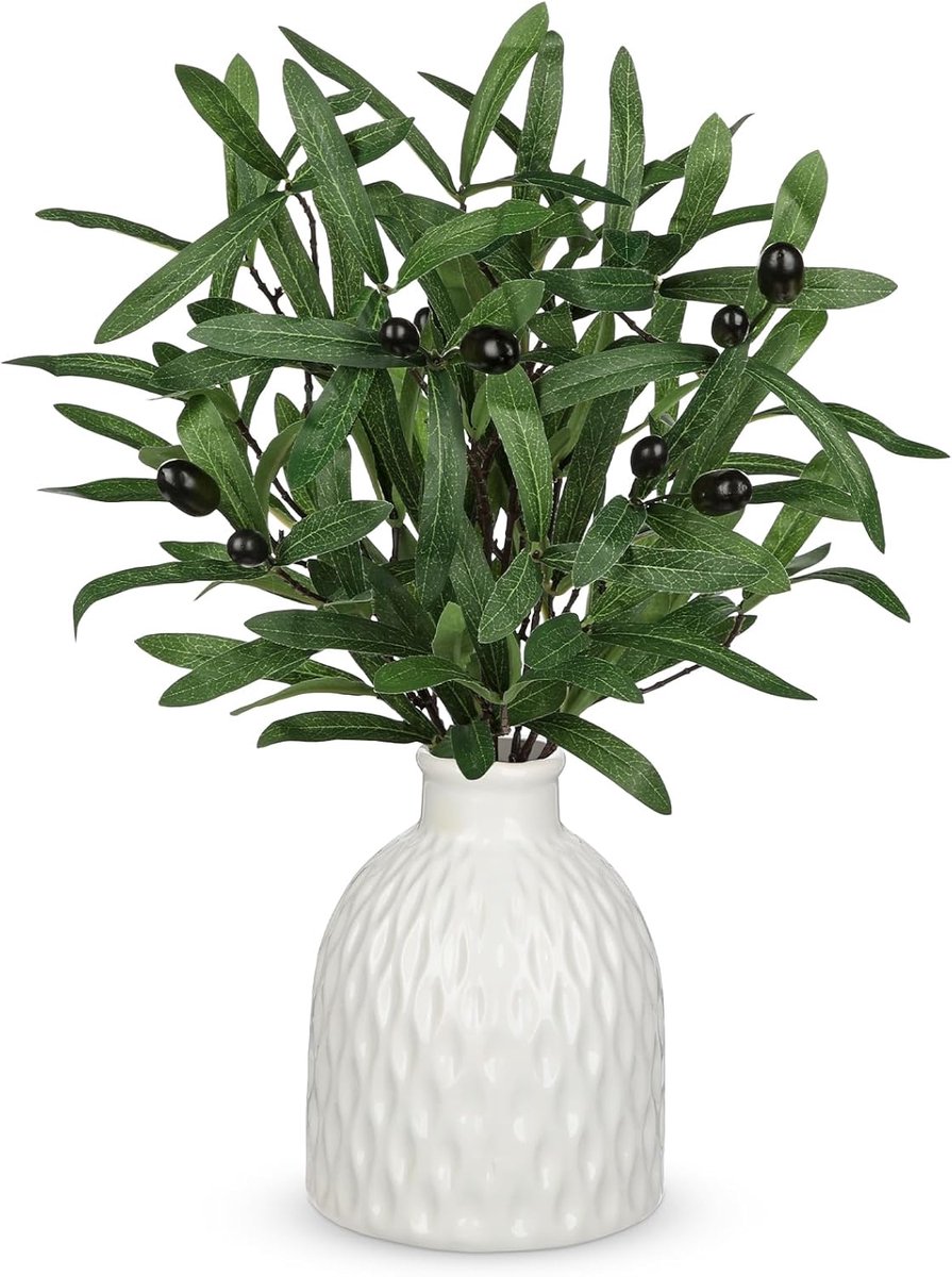 SnelShoppen - Kunstmatige olijftak met keramieken pot, decoratieve tak, olijftak voor bloemstukken, vazen, boeketten, kransen, tafelversiering, bruilo
