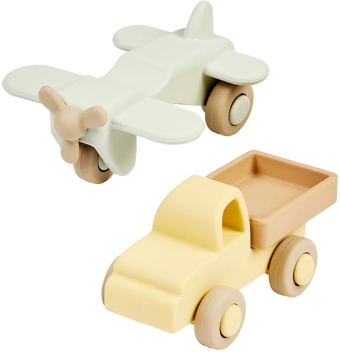 Nattou Silicone Vrachtwagen en Vliegtuig Baby - BPA-vrij - Baby Speelgoed - 11 cm - Multicolor