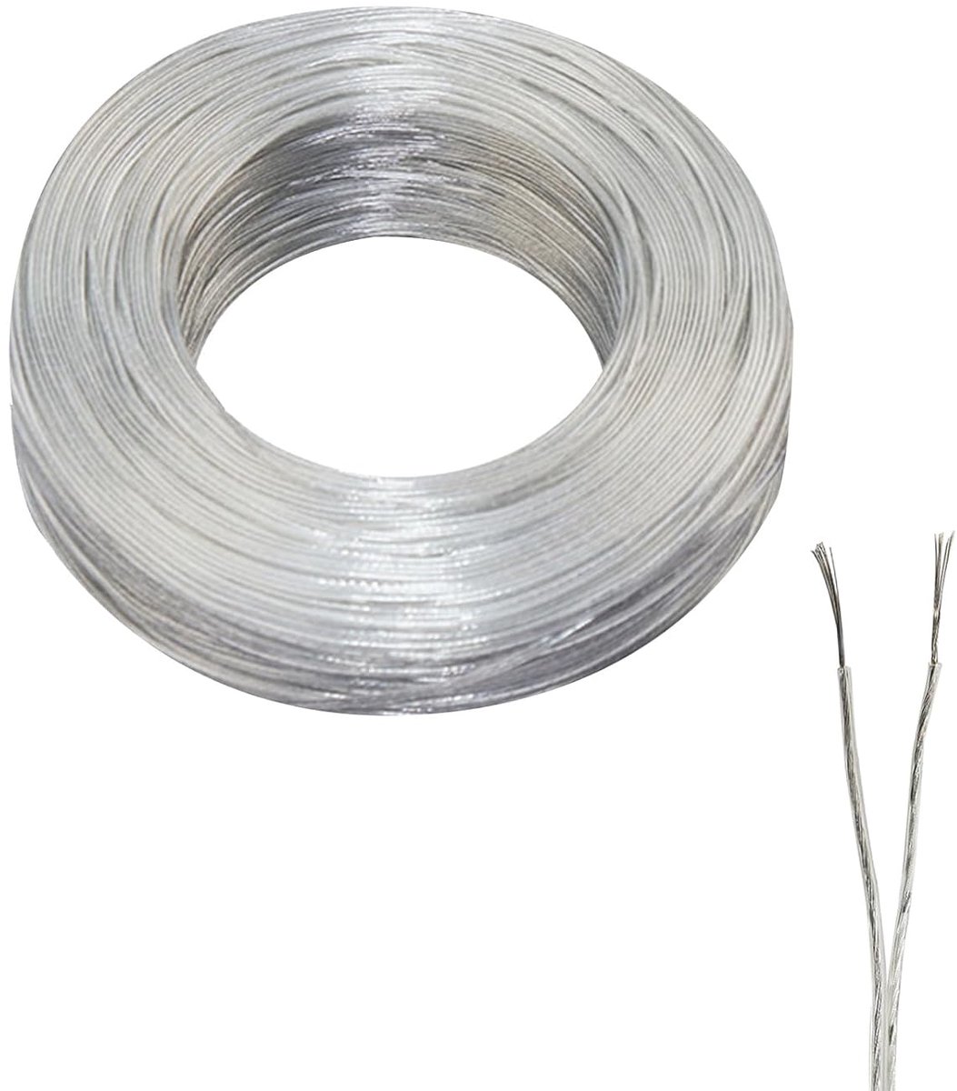 SnelShoppen - 20 m Transparante Kabel, Flexibele 2 Draad PVC, 24 AWG, Diameter 1.8 x 3.6 mm, Voor Verlichting, Sfeerverlichting, Tuin, Feest, Camping