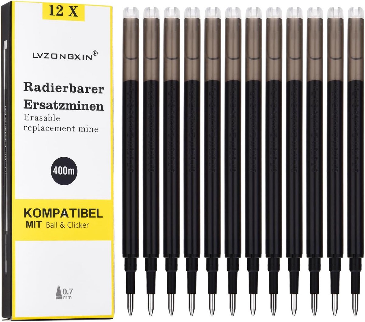 SnelShoppen - Vervangcartridges voor Viltstiften - 12 Stuks - Gummibele Inkt, 0.7mm, Zwart - Geschikt voor Schrijven, Tekenen en Notities