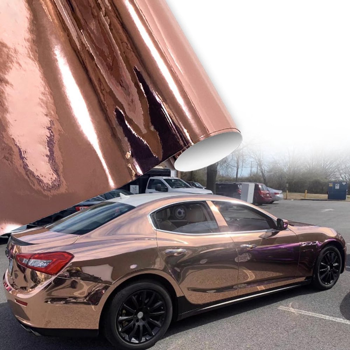 SnelShoppen - Car Film Rose Gold met Spiegel Effect - Hoogwaardige PVC Auto Folie - Roze Goud Chrome Shiny Metaal - Waterdicht - Zelfklevend - 30 x 15