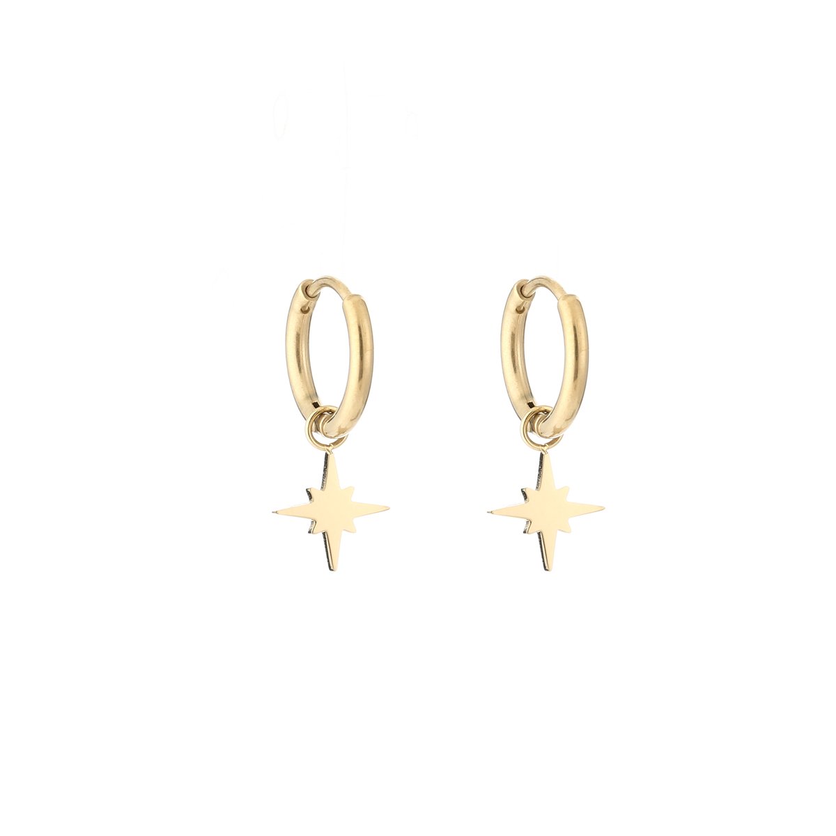 Celestial Morning Star Charm Hoops – Luxe Oorringen met Poolster Bedel – RVS - Goud