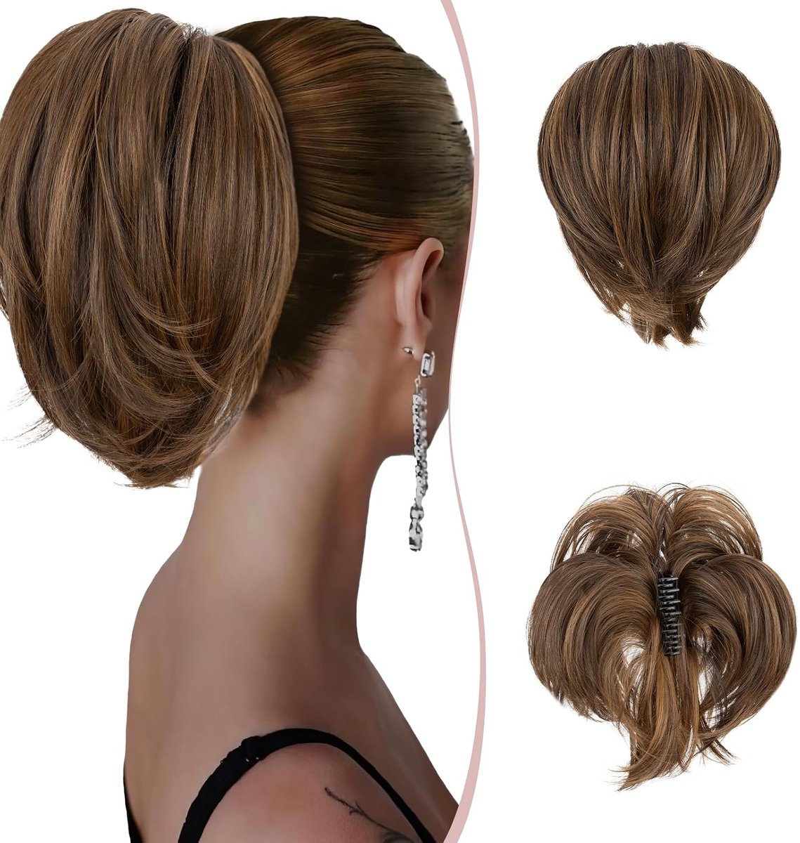 SnelShoppen - Ponytail Extensions Clip Ponytail Braid Haar Buns Met Elastiek Volume & Bendable Metaaldraad #6H27