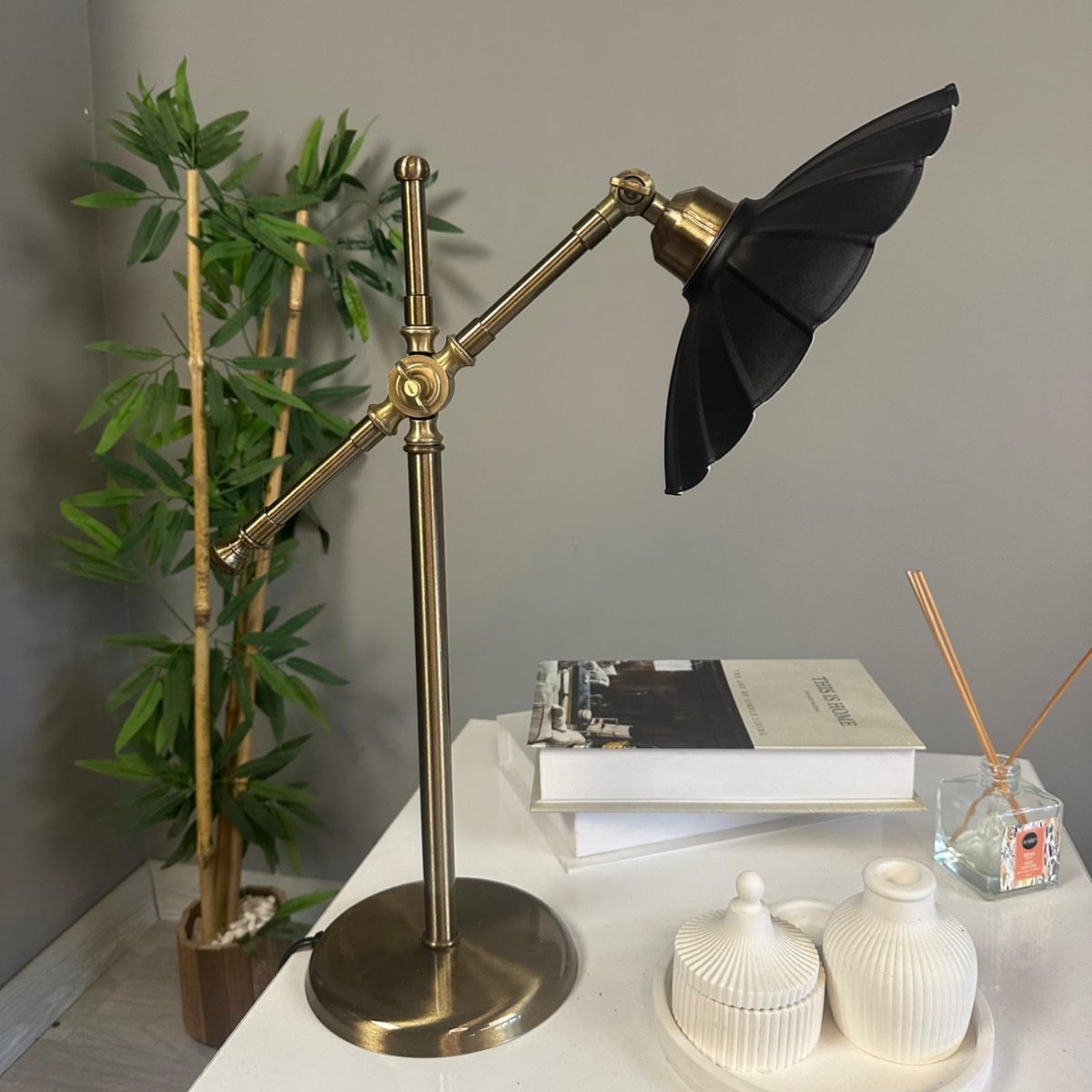 Bamyum Risso retro tafellamp met kabel, nachtlamp, woonkamer, vintage tafellamp zwart