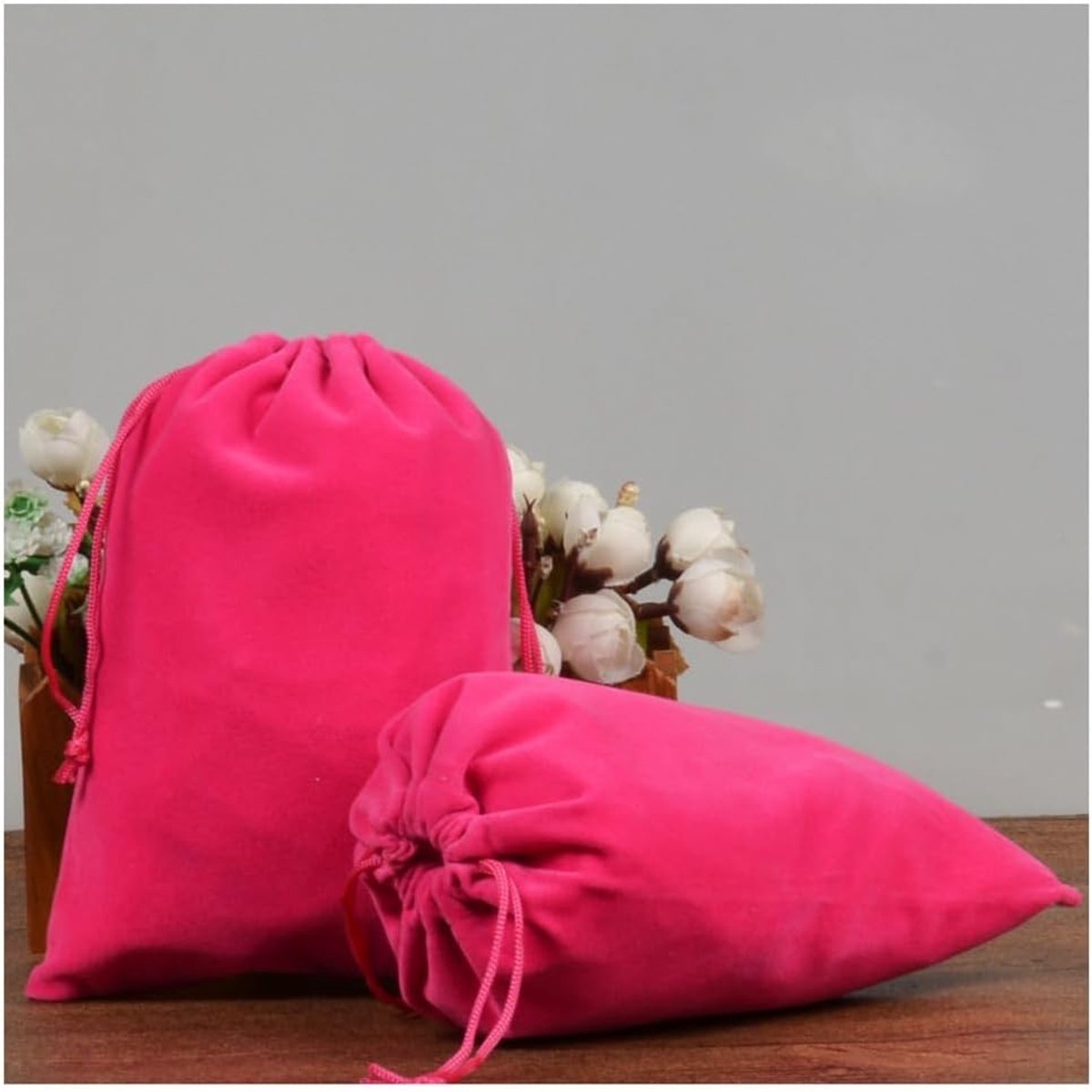 SnelShoppen - Fluwelen zakjes 7 x 9 cm, 20 stuks, zachte cadeauzakjes voor sieraden, snoep, bruiloften, Kerstmis, verjaardagen, rozerood, trekkoord, h