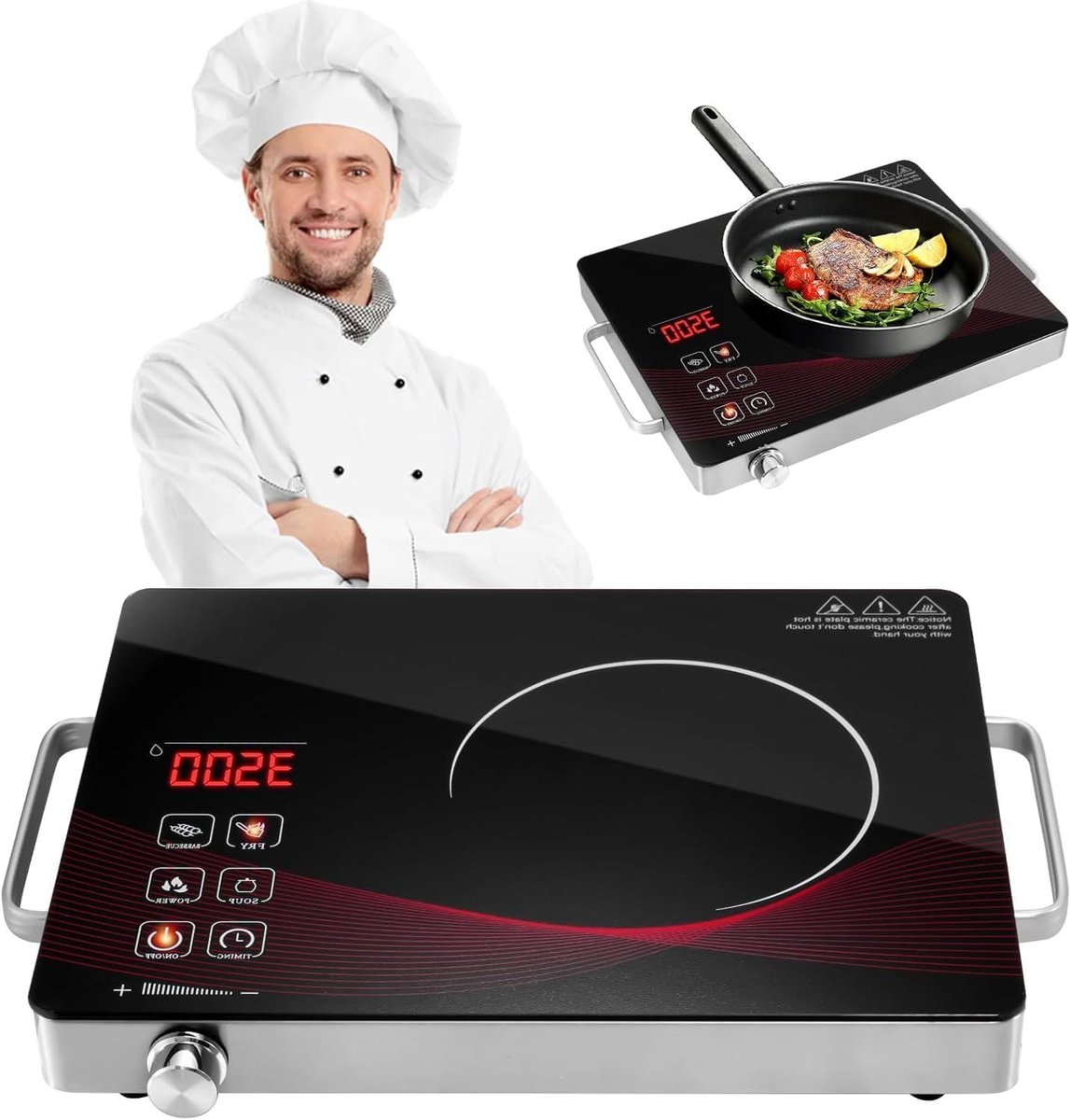 Keramische Kookplaat - Draagbare Kookplaat - Snel Koken - Innovatief Koelsysteem - 41 x 29 cm - Zwart