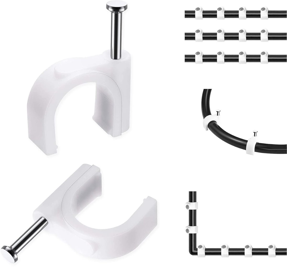 SnelShoppen - 100 Stuks Kabel Clips 8mm - Sterke Witte Ronde Kabelhouders - Duurzame Wandbevestiging voor Kabelbeheer - Tidy Holder voor Thuis & Kanto