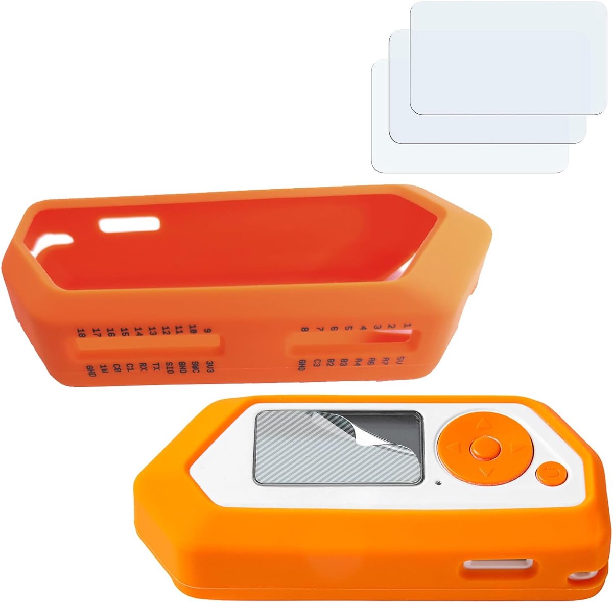 SnelShoppen - ANBOO Siliconen Hoes en 3x Beschermfolie voor Flipper Zero Hacking Tool - Oranje - Hoogwaardige Anti-Scratch Bescherming en Eenvoudige I