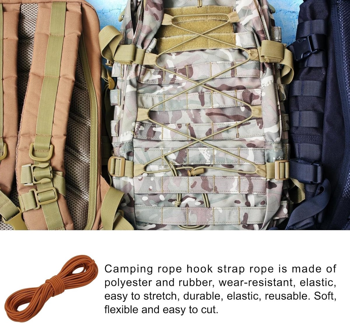 SnelShoppen - Elastische Koord Strekdraad Zware Touw 2.8mm 11m Lang Rubberen Touw - Donker Khaki voor Handwerken, Kamperen, DIY Creaties en Buitenacti
