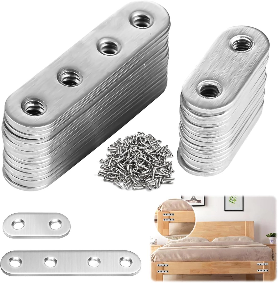 32pcs Flat Connectors Stainless Steel Flat Iron Perforated Joint Plate with 96 Screws for Cabinet Table Chair Wood - ShopVlot