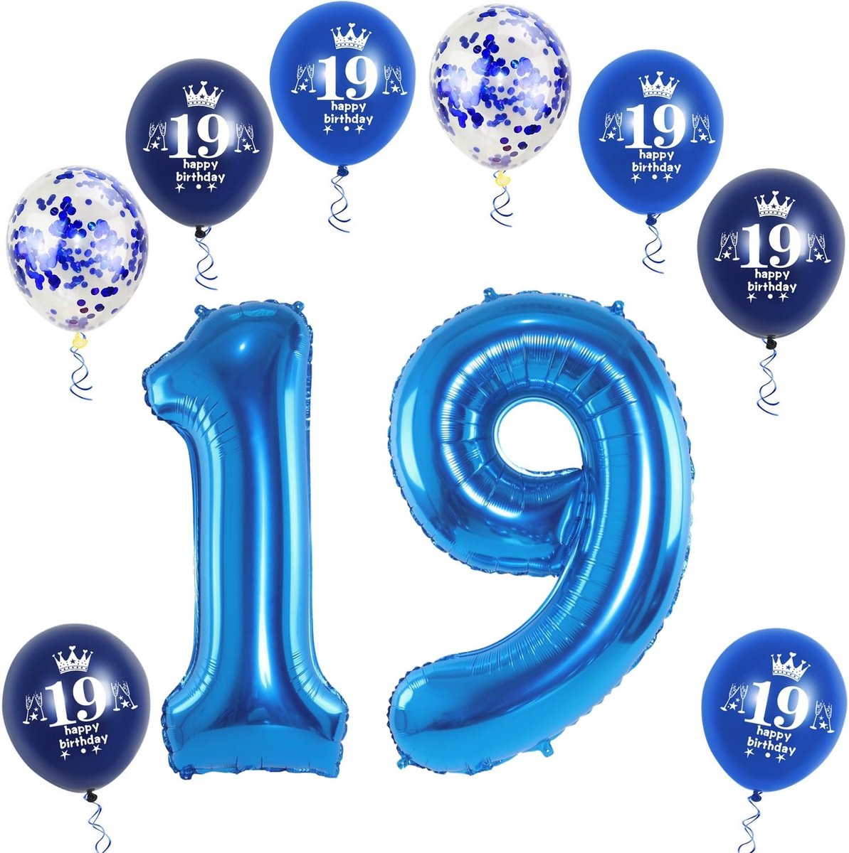Party foil balloon number 19 blue helium air balloon number 19 birthday number 19 birthday party decoration air - ShopVlot