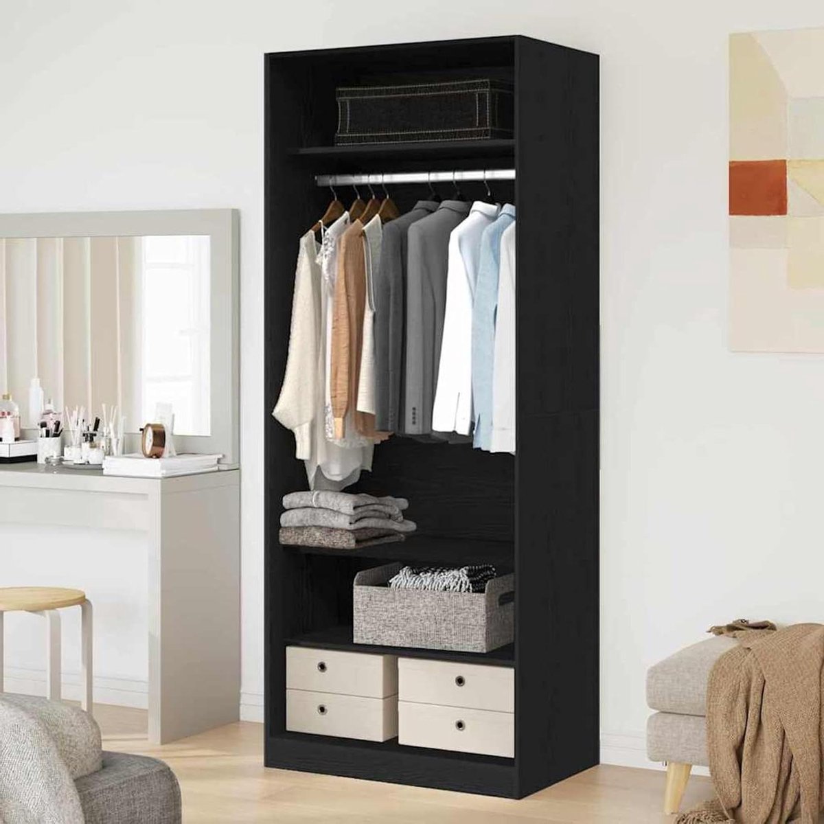 Kledingkast - Opbergkast - Kleding Opbergen - Zonder Wandbevestiging - 80x50x200 cm - Zwart Eiken