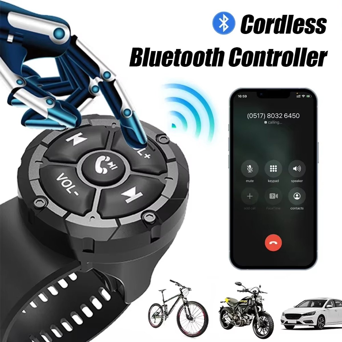 Draadloze Bluetooth 5.3 Afstandsbediening – Helm Oordopjes voor Motorfiets en Fiets, Handvat Media Controller, Stuurwiel Afstandsbediening voor Gemakkelijk Multimedia Gebruik – Ideaal voor Motorrijders en Fietsers