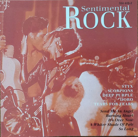 Cd-hoes met een stel dat elkaar kust, met een gitaar en "Sentimental Rock" erop.