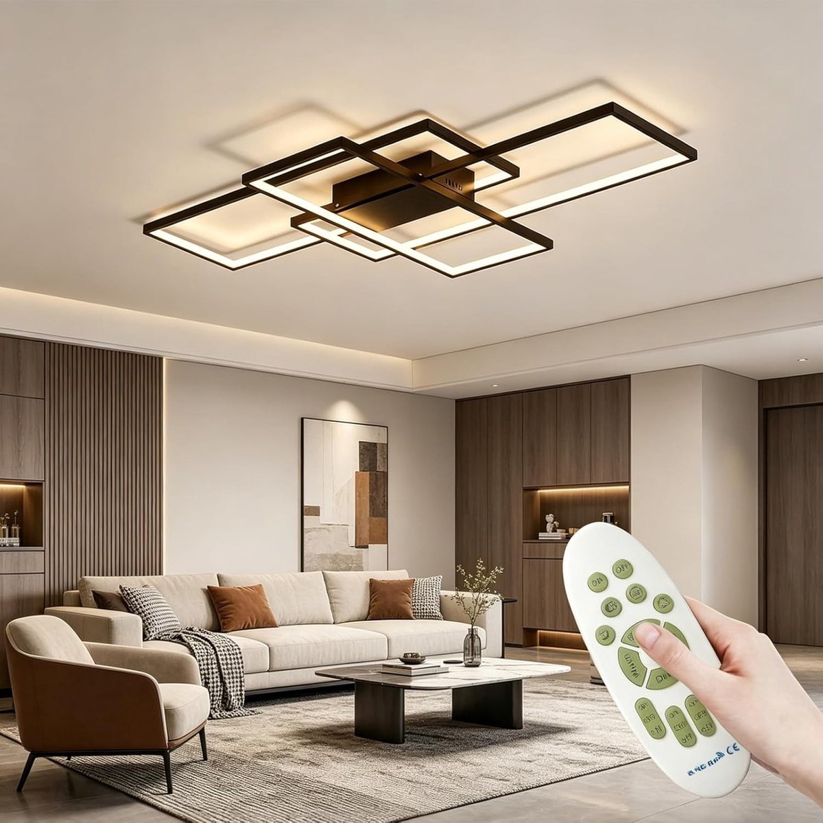 Plafondlamp - Zwart - 80 x 45 x 9 cm - LED Verlichting met Dimbare Functie - Voor Woonkamer, Slaapkamer en Keuken