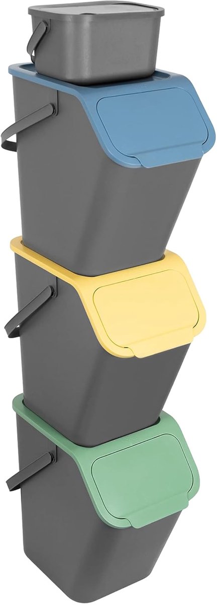 SnelShoppen - Keuken vuilnisemmer set 4 stuks: 3 x 25 liter + 1 x 4,5 liter met deksel, robuust kunststof afvalcontainer voor afvalscheiding, recyclin