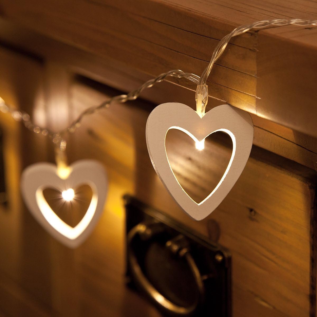SnelShoppen - Warm Witte Houten Hart Sfeerlampen 3m 2LED USB Fairy Lights voor Valentijnsdag, Bruiloft, Moederdag, Verjaardag Decoratie, Binnenverlich