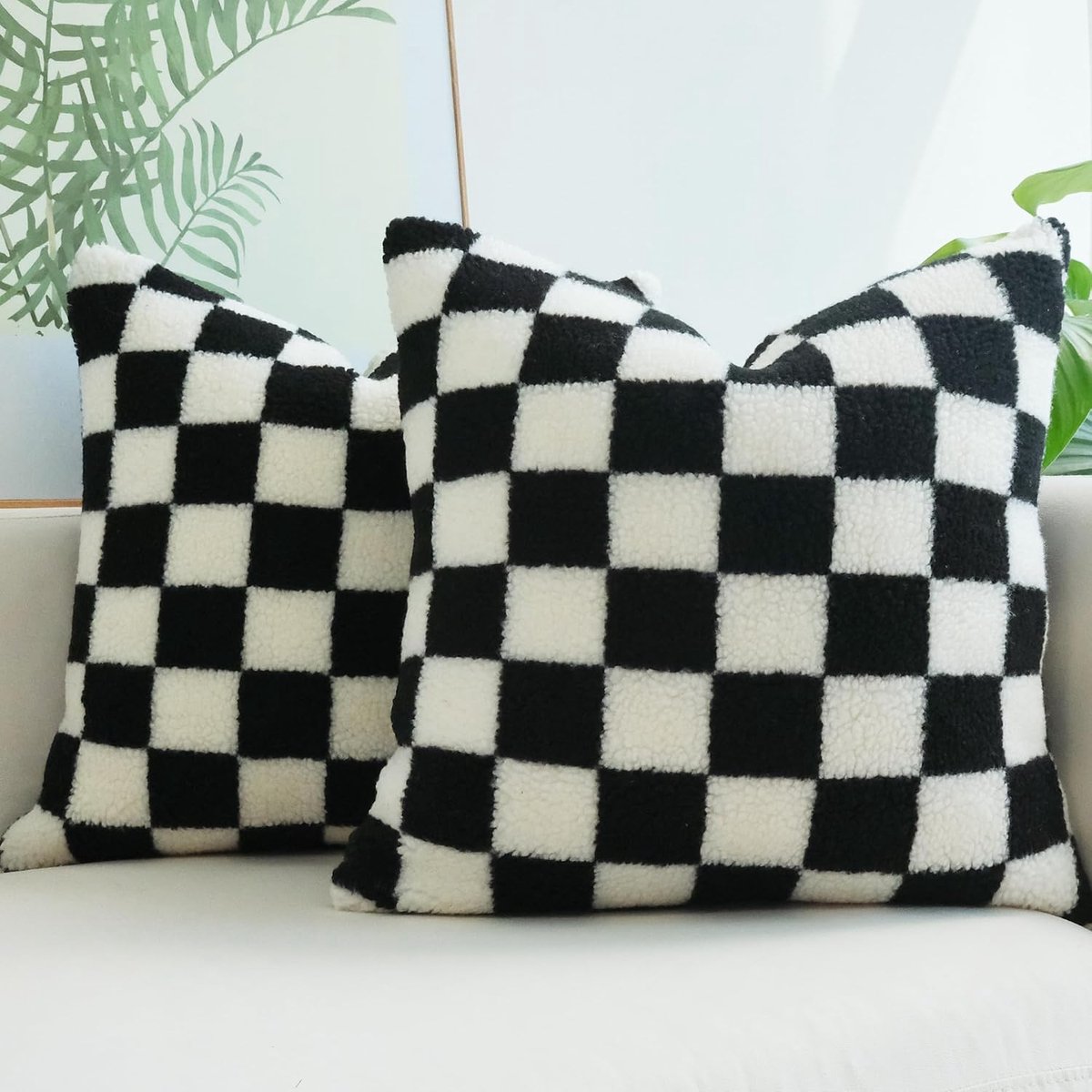 Decoratieve kussensloop 45 x 45cm - luxe stijl - geblokt patroon - superzacht faux fur - SnelShoppen