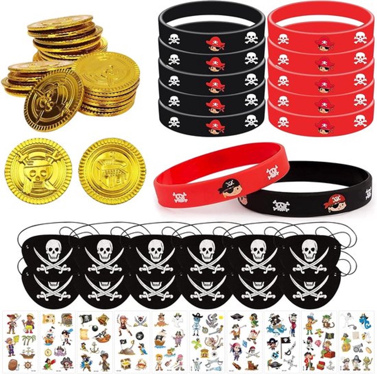 Piraten accessoireset met klikarmbanden voor kinderverjaardag, feestartikelen en verkleedkleding