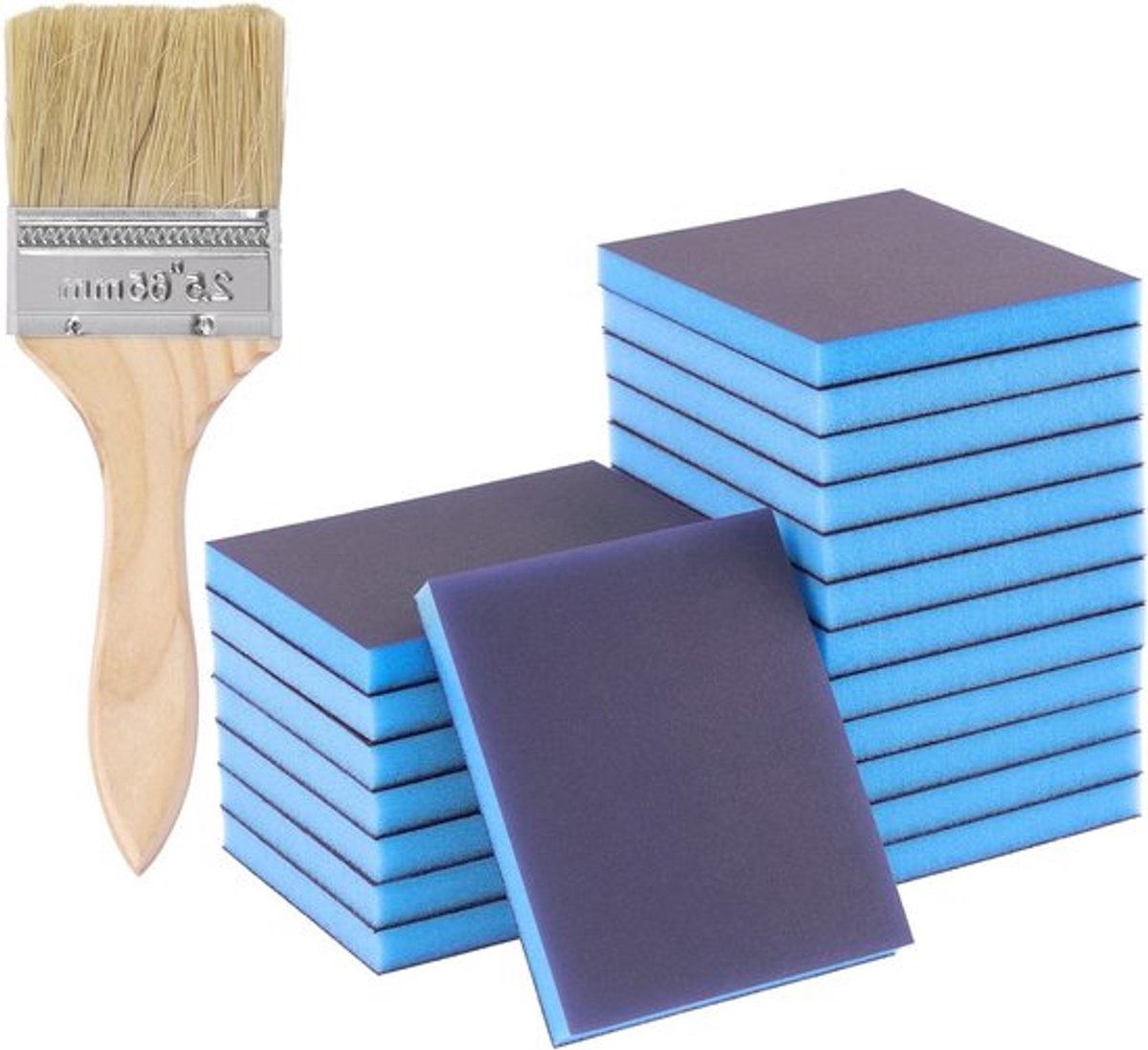 Set van 21 schuurpads 280 grit met 20 herbruikbare schuurblokken en borstel voor hout, metaal, verf en gipsplaat