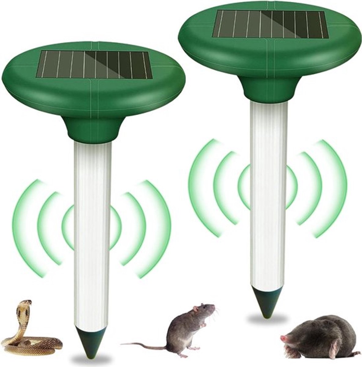 2 stuks zonnemollenverjager: ultrasone mollenbestrijding, woelmuizenverjager op zonne-energie, IP65 waterdicht en effectief tegen mollen