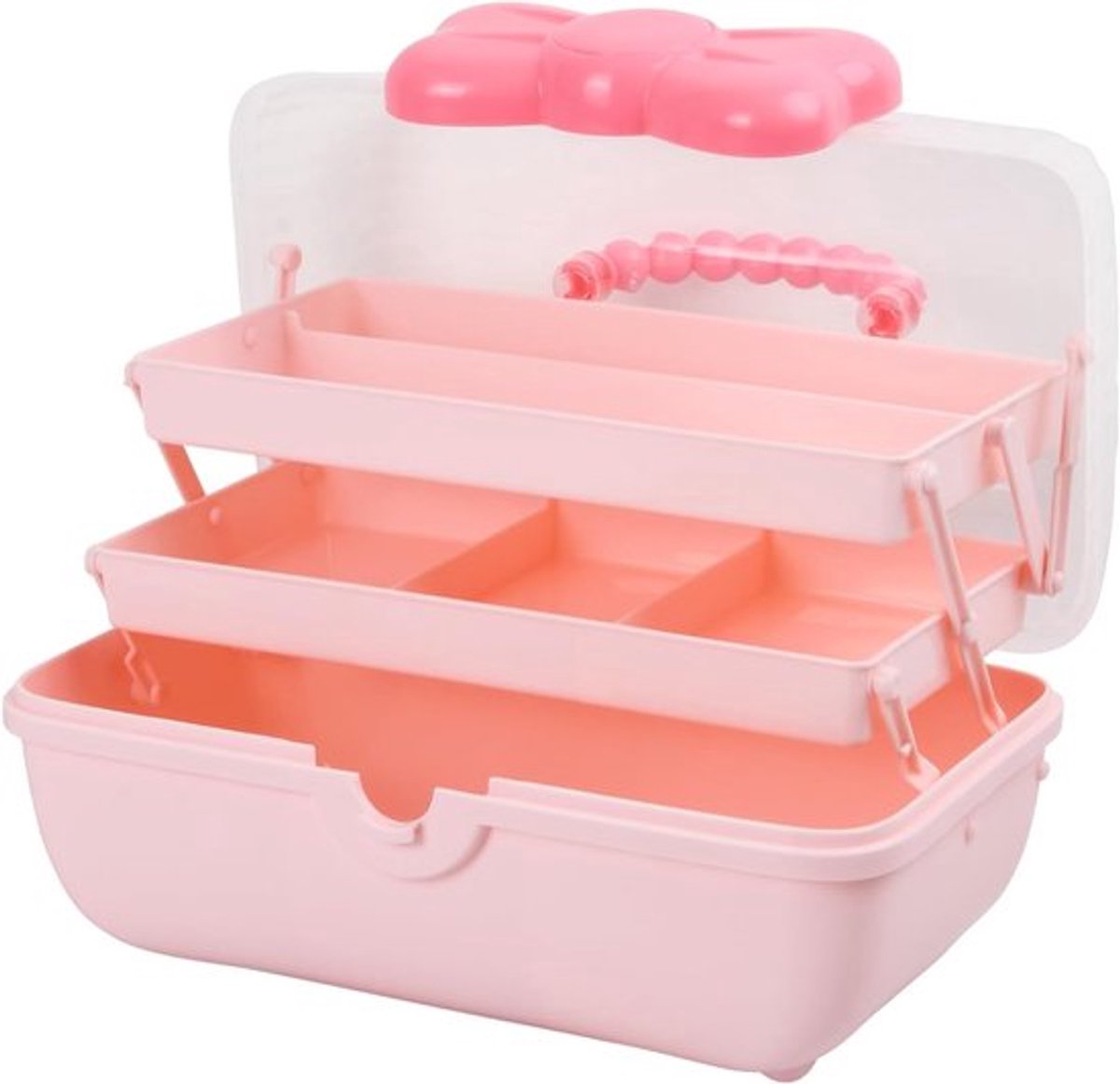 Meisjes Opbergdoos voor Haaraccessoires, 3 Laags Plastic Craft Box met 6 Compartimenten, Schattige Sieradenbox met Handvat, Multifunctionele Organizer voor Kinderen