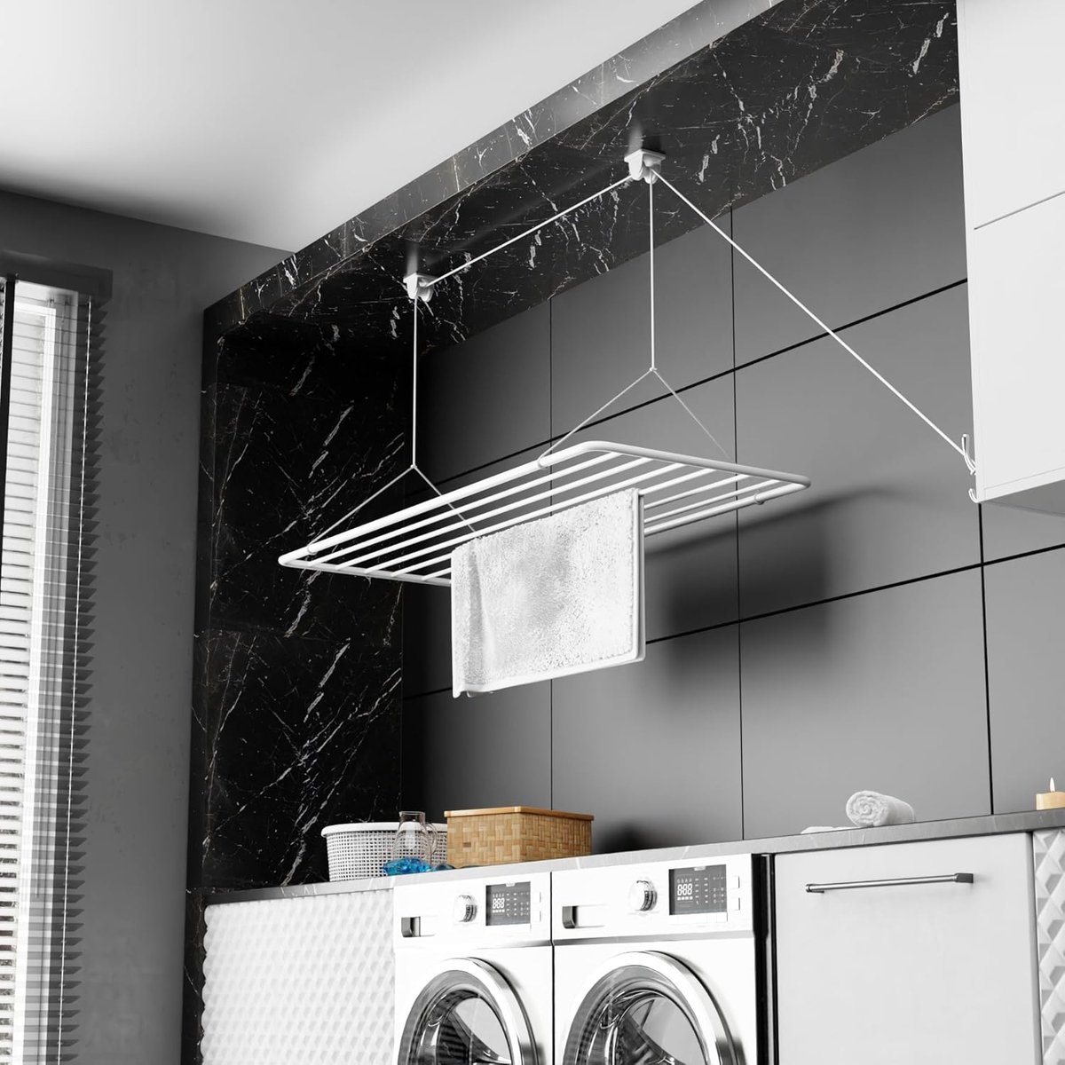 Kledinghanger plafond 100x50cm - Vouwbaar 2.5m - Duurzaam met PVC-vrije coating - Ideaal voor het drogen van kleding - ShopVlot